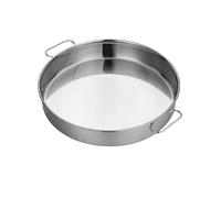 Plateau de rangement rond en acier inoxydable for fruits et aliments, assiette profonde avec poignée, moules à gâteaux, à pain, plat de cuisson(Flat bottotm 2 ear,36cm)