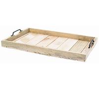 Plateau de rangement, service, vintage, rétro à lattes en bois avec poignées Marron, Bois dense, Taille L