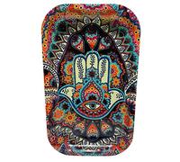 Plateau de roulage main de Fatma Fatima Khomsa Khamsa 27 cm x 16 cm en métal robuste. gris gris porte bonheur Rolling tray. Grand modèle pour plus d'aisance, très pratique et très solide