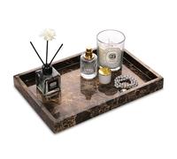 Plateau de salle de bain en marbre - Plateau décoratif en pierre naturelle pour clés, café, parfum, bijoux, maquillage, marron foncé, 30,5 x 20,3 x 3 cm