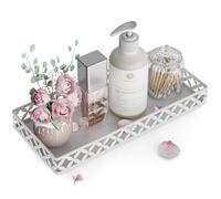 Plateau de salle de bain - Petit plateau décoratif rectangulaire - Plateau de maquillage de parfum blanc de 28 cm pour comptoir de salle de bain