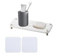Plateau de Salle de Bain Tefola en Terre de diatomées, 2 tampons absorbants Terre de diatomées, absorbe Rapidement l'humidité Dalle en Pierre, Cuisines et Chambres (Blanc)