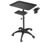 Plateau de salon avec plate-forme de rangement, plateau de tatouage en aluminium avec roulettes, hauteur réglable, plateau de rangement pour équipement de salon et spa, noir