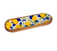Plateau de Service 29,5 cm Motif Citrons - Plateau Rectangulaire Bois & Résine - Décor Agrumes Jaune & Bleu - 29,5 x 10 x 2 cm
