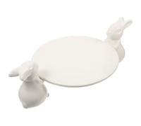 Plateau de Service à Dessert Lapin en Céramique Blanche Décoratif | Présentoir à Macarons et Biscuits, Design Simple, pour Table Familiale et Cafés, Idée Présent