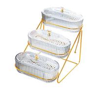 Plateau de service à fruits 3 couches pour décoration d'intérieur, dessert, bonbons, noix, banquet, gris, 17,5 x 26,5 x 23 cm
