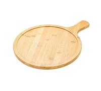 Plateau de service à pizza rond en bambou sculpté de 35,6 cm pour pizza, pain et gâteau, design plat élégant pour un usage domestique et divertissant