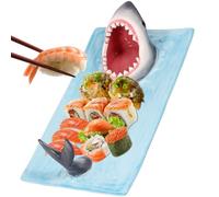 Plateau de service à sushis en céramique en forme de requin - Plateau à fromage rectangulaire en porcelaine - Plateau à sushi artistique avec support de sauce soja - Assiettes à dîner pour plats
