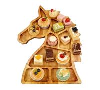 Plateau de service alimentaire en forme de tête de cheval | Plat en bois avec compartiments pour dessert, cupcakes, fruits, bonbons, collations, table de bar, buffet, traiteur, dîner