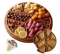 Plateau de service amusant en bois avec 8 compartiments amovibles - Idéal pour les collations, viandes, fromages et fruits - Parfait pour les fêtes et les divertissements (M-30 cm)