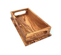 Plateau de service avec 2 poignées rectangulaire 32 x 18 x 7 cm, plateau fait main en bois d'olivier