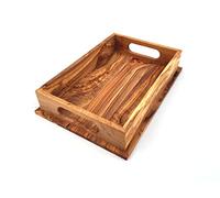 Plateau de service avec 2 poignées rectangulaire 35 x 24 x 7 cm, plateau fait main en bois d'olivier