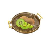 Plateau de service avec poignées - Plateau de service rond avec poignée dorée | Plateau rond décoratif à double oreille pour collation, café, fruits, salon, salle de bain, cuisine