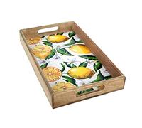 Plateau de Service, Bois de Manguier et Thème Citrons. L 38 cm.