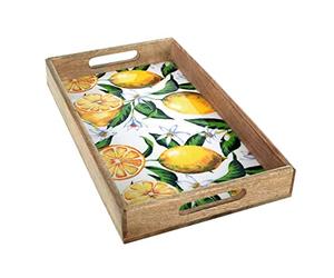 Plateau de Service, Bois de Manguier et Thème Citrons. L 38 cm.