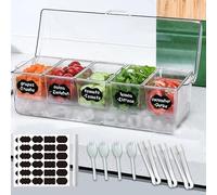Plateau de service, boîte à collation, 5 compartiments, avec couvercle, organisateur pour épices réfrigérées, bar, fruits, salade, taco, avec cuillères, fourchettes, pince