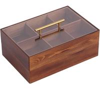 Plateau De Service Carré Avec Couvercle, Plateau Divisé En Bois, Couvercle En Verre Acrylique Transparent, Finition Bois Naturel, Idéal Pour Noix,Fruits Secs, Bonbons,En-Cas,Fruits Double layer