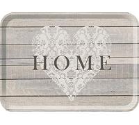 Plateau de service Creative Tops, grand plateau de service en plastique, collection Everyday Home avec impression Home et design en forme de cœur, gris avec cœur en dentelle blanche, 38,5 x 27,5 x 1cm