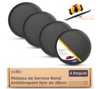 Plateau de service de boissons rond antidérapant - Ustensiles de cuisine, bars et restaurants (28 cm, lot de 4)