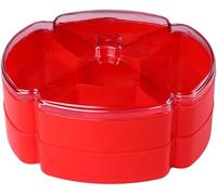 Plateau de service de fruits secs, plateau à collation avec couvercle, récipient de service de bonbons et de noix, plateau de service sectionnel en plastique(Red 2 Layer)