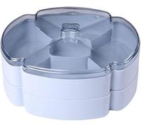 Plateau de service de fruits secs, plateau à collation avec couvercle, récipient de service de bonbons et de noix, plateau de service sectionnel en plastique(Blue 2 Layer)