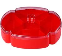 Plateau de service de fruits secs, plateau à collation avec couvercle, récipient de service de bonbons et de noix, plateau de service sectionnel en plastique(Red 1 Layer)