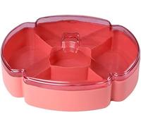 Plateau de service de fruits secs, plateau à collation avec couvercle, récipient de service de bonbons et de noix, plateau de service sectionnel en plastique(Pink 1 Layer)