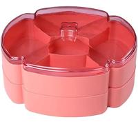 Plateau de service de fruits secs, plateau à collation avec couvercle, récipient de service de bonbons et de noix, plateau de service sectionnel en plastique(Pink 2 Layer)