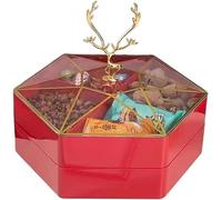 Plateau de service de fruits secs, plateau de fruits de cerf, plateau de fruits secs domestique à double couche avec couvercle, compartiment, boîte de rangement, graines de melon, collation, bonbons,