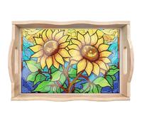 Plateau de service de peinture diamant DIY - Plateau de petit-déjeuner avec poignées - Plateau en bois cristal rectangulaire - Plateau de cuisine - Plateau en bois (01 tournesol)