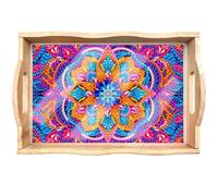 Plateau de service de peinture diamant DIY - Plateau de service avec poignées - Peinture diamant - Plateau en bois cristal - Rectangulaire - Plateau de cuisine - Plateau en bois (06-Mandala)