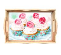 Plateau de service de peinture diamant DIY - Rectangulaire - Avec poignées - Peinture diamant - Plateau en bois cristal - Plateau de cuisine - Plateau en bois (25 cupcakes)