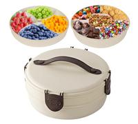 Plateau de Service Divisé à 2 Couches avec Couvercle et Poignée, Plateau de Collation, Récipient Alimentaire Portable avec 9 Compartiments, Boîte de Rangement Ronde Portable, pour Snacks Bonbons Noix