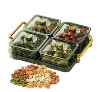 Plateau de service divisé - Organiseur de déjeuner portable transparent | Plateau élégant amovible avec couvercle et poignée de transport pour collations, apéritifs, noix, bonbons