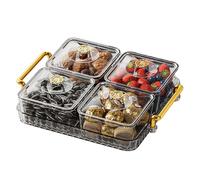 Plateau de service divisé - Plateau de service divisé | Plateau à fruits transparent avec comparaison | Plateau de service sectionné tendance amovible portable avec couvercle