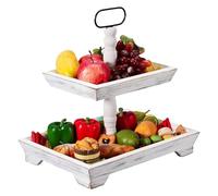 Plateau de service double couche - Étagère en bois rustique avec poignée de transport, support multifonction pour collations, bonbons, , présentation, organisateur de comptoir décoratif pour table