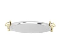 Plateau de Service en Acier Inoxydable, Plateau Métallique Portable avec Poignée, Buffet Servant Une Collation pour Nourriture Fruits de Fruits à Fruits Gâteau Café (Gold Ear Egg Shape: 46cm)