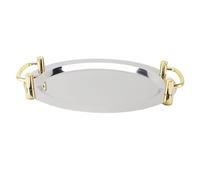 Plateau de Service en Acier Inoxydable, Plateau Métallique Portable avec Poignée, Buffet Servant Une Collation pour Nourriture Fruits de Fruits à Fruits Gâteau Café (Gold Ear Egg Shape: 39cm)