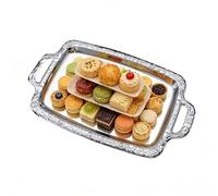 Plateau de service en acier inoxydable - Poignées rectangulaires en argent, panneau d'affichage des aliments de style européen, organisateur de thé de l'après-midi, plat de buffet en métal, décoration