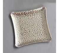 Plateau de service en alliage de métal, simple petite assiette carrée, porte-gobelet arabe du Moyen-Orient en métal épais pour la nourriture (argenté)