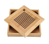Plateau de service en bambou avec drainage - Style japonais/chinois - Mini plateau carré Kongfu avec stockage d'eau pour la maison ou le bureau
