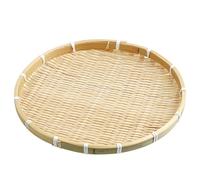 Plateau de service en bambou de 12 pouces, panier à plat rond peu tissé sans trou panier en osier décoratif pour le stockage des aliments, les fruits, les collations