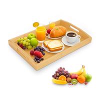 Plateau de Service en Bambou, Plateau Bois Rectangulaire avec Poignées, Plateau Repas Idéal pour Cuisine, Salon ou Décoration - Grand Plateau de Service Naturel en Bois de Qualité