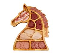Plateau de service en bois - 33,8 x 20,9 cm - En forme de tête de cheval pour friandises, avec compartiments, plateaux de service pour aliments, desserts, cupcakes, bonbons, collations, table de fête