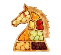 Plateau de service en bois | Assiette à friandises en forme de tête de cheval - avec compartiments pour servir des aliments | pour dessert, charcuterie, fruits, bonbons, collation, biscuits, fête