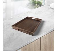 Plateau de service en bois avec poignées creuses et supports d'angle en fer pour une résistance accrue et une utilisation pratique dans n'importe quel environnement (L 40 x 28 x 4 cm)