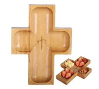 Plateau de service en bois - bois, 8,66 x 7,08 pouces, plateau de service au design rustique, pièce maîtresse de grande capacité, en bois, pour collations, fruits, desserts, salades, petit-déjeuner