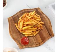 Plateau de service en bois conçu pour les aliments, les desserts et les bonbons avec soucoupe en bois lisse pour salle à manger et divertissement (S)