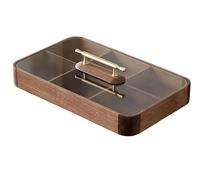 Plateau de service en bois de noyer avec couvercle - Organiseur de collations divisé pour frites et bonbons