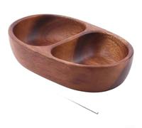Plateau de service en bois de noyer avec une forme de bateau et deux compartiments pour collations, fruits, desserts dans la maison et la cuisine